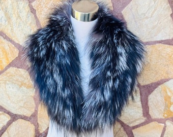 Gorgeous Real Silver FOX FUR Collar • Handcrafted Winter Fashion Accessory • Real Fur Scarf • Fur Wrap • Fur Shawl