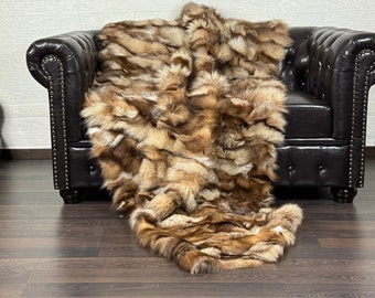 Luxurious Real FOX Fur Blanket Throw Crystal - Personalized Handcrafted Warmth for Home Decor - Organically and Ethically Farmed Fox Fur