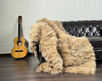 Luxurious DOUBLE SIDED Real FOX Fur Blanket Throw Beige - Personalized Handcrafted Warmth for Your Home Decor - Organically Farmed Fox Fur