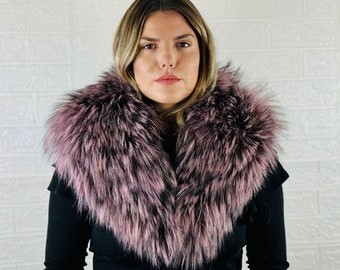 Real Fox Fur Collar •  Genuine Fur Collar Purple Black • Real Fur Scarf • Fur Wrap • Fur Shawl