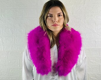 GORGEOUS Real Fox Pelt Skin Fur Collar Fuchsia •  Genuine Fur Collar Blue Black • Real Fur Scarf • Fur Wrap • Fur Shawl