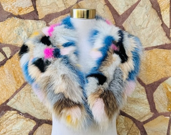 Real Fox Fur Collar •  Genuine Fur Collar Colorful • Real Fur Scarf • Fur Wrap • Fur Shawl
