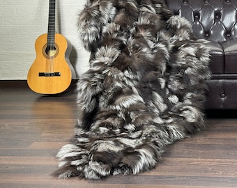 Luxurious Real Fox Fur Rug Silver - Handcrafted Natural Fox Fur Throw for Home Decor - Organically and Ethically Farmed Fox Fur