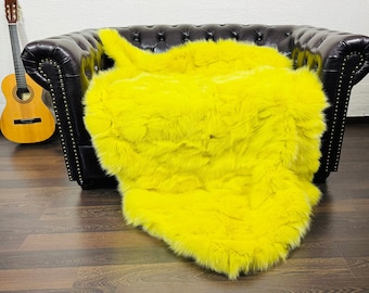 Gorgeous Real FOX FUR Throw Blanket Yellow • Large Area Rug  • Genuine Fur Rug  • Ethically and Organic Farmed Fox Fur  • Scandinavian Decor