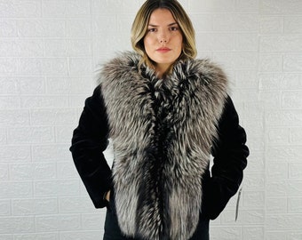 Luxurious Real Fur Mink Full Skin Jacket with Silver Fox Skin in middle - Personalized Handcrafted Elegance