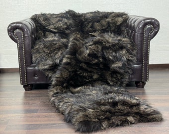 EXCLUSIVE Real FOX FUR Throw Blanket Black Gold • Large Area Rug  • Ethically and Organic Farmed Fox Fur  • Scandinavian Decor