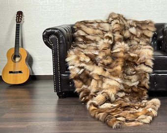 Luxurious Real Fox Fur Rug Crystal - Handcrafted Personalized Fox Fur Throw for Home Decor - Organically and Ethically Farmed Fox Fur