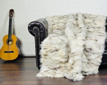 Luxurious Real Fox Fur Rug - Handcrafted Natural Fox Fur Throw for Home Decor - Organically and Ethically Farmed Fox Fur