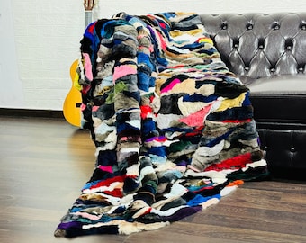 Luxurious Real Rex RABBIT Fur Blanket Throw Colorful - Personalized Handcrafted Warm for Home - Organically and Ethically Farmed Rabbit Fur