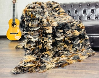 Real Mathilde Fox Fur Throw • Personalized Genuine Fur Throw Rug • Housewarming Gift • Handmade Vintage Fur Throw for Living Room n Bedroom