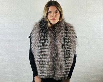 Gorgeous Real Silver Fur Scarf for Women • Fox Pelt Fur Scarf • Real Fur Collar • Genuine Fur Boa 6*59 in / 15*150 cm