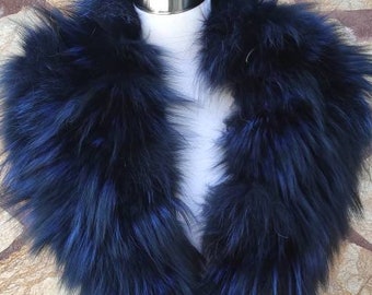 Luxurious detachable fox fur collar scarf blue, warm fluffy fur wrap, gorgeous soft fur stole, gift for her, ethically farmed fox fur