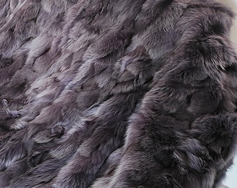 Luxurious fox fur real throw blanket purple, plush bedspread & fox fur rug for living room and bed decor, housewarming gift