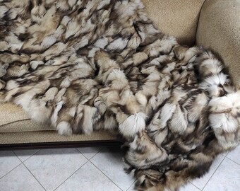 Real Fur Blanket • Personalized Fox Fur Blanket Throw • Handmade Genuine Fur Blanket • Fur Bedspread n Sofa Cover