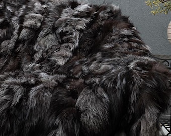 Silver fox fur real throw blanket luxurious bedspread fox fur rug for living room and bed decor