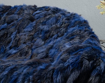 Fox fur real throw blanket black blue luxurious bedspread fox fur rug for living room and bed decor