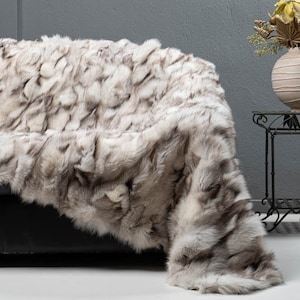 Natural Blue Fox Fur Throw Blanket Scandinavian Decor Luxury Home Rug Handmade