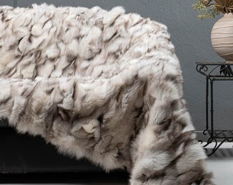 Natural Blue Fox Fur Throw Blanket Scandinavian Decor Luxury Home Rug Handmade