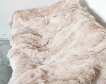 Real Pink Fur Blanket • Personalized Fox Fur Blanket Throw • Handmade Genuine Fur Blanket • Fur Bedspread n Sofa Cover