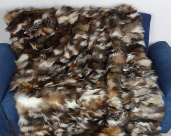 Real Fur Blanket • Personalized Fox Fur Blanket Throw • Handmade Genuine Fur Blanket • Fur Bedspread n Sofa Cover