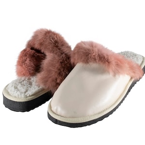 Fur Sheepskin Leather Slippers Powder for Women • Cozy Warm House Wool Slippers  •  Handmade genuine leather slippers
