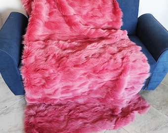 Real Fuchsia Fur Blanket • Personalized Fox Fur Blanket Throw • Handmade Genuine Fur Blanket • Fur Bedspread n Sofa Cover