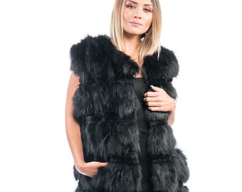 Luxurious Real Fox Fur Coat Long Vest for Women •  Personalized Stylish Winter Fashion Statement • Ethically and Organically Farmed Fox Fur