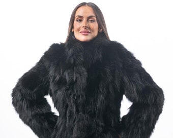 Real Black Fox Fur Coat for Women • Personalized Fox Fur Jacket • Vintage Fur Coat