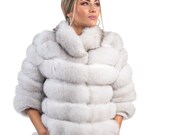 Manteau/Veste 3/4 En Renard Blanc Pleine Peau - Taille T40/42, Occasion Parfait état