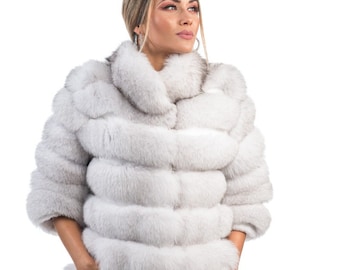 Real White Fox Fur Coat for Women • Personalized Fox Fur Jacket • Vintage Fur Coat