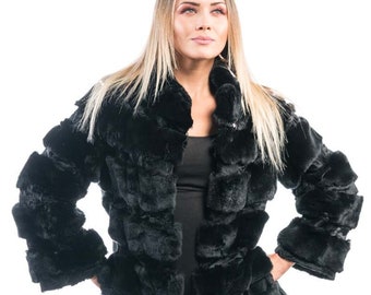 Luxurious Real Rabbit Fur Jacket for Women •  Personalized Stylish Winter Fashion Statement • Ethically and Organically Farmed Rabbit Fur