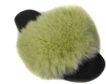 Fur slides, fur slippers, fox fur slides, fluffy slides