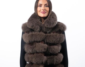 Gorgeous Real Fox Fur Vest for Women Brown •  Personalized Stylish Winter Fashion Statement • Ethically and Organically Farmed Fox Fur Pelts