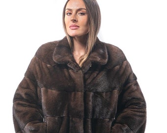 Manteau En Vison Marron Taille S - Magnifique Fourrure Neuve Avec étiquettes, Style Luxe