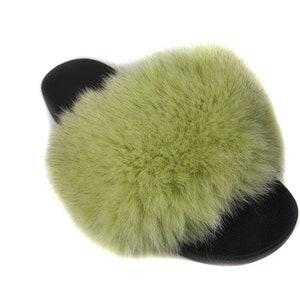 Fur slides, fur slippers, fox fur slides, fluffy slides