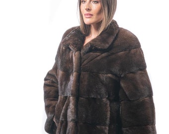 GORGEOUS Real Brown Mink Pelt Fur Coat for Women • Personalized Mink Fur Jacket • Timeless Style and Elegance