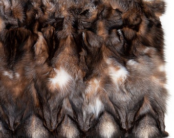 Crystal Fox fur real throw blanket natural pattern, elegant bedspread & fox fur rug for living room and bedroom decor, housewarming gift