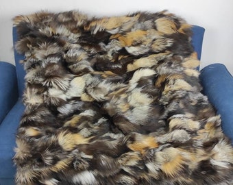 Real Fur Blanket • Personalized Fox Fur Blanket Throw • Handmade Genuine Fur Blanket • Fur Bedspread n Sofa Cover