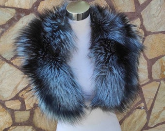 Black Blue Fox  Fur Collar Full Skin, Fox fur scarf, Cozy Fur warm neck