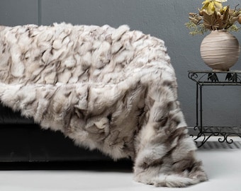 Real Fur Blanket • Personalized Fox Fur Blanket Throw • Handmade Genuine Fur Blanket • Fur Bedspread n Sofa Cover