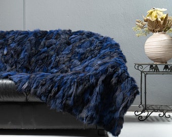 Real Black Blue Fox Fur Blanket Throw • Personalized Fox Blanket  • Genuine Fur House Decor • Fur Bedspread n Sofa Cover