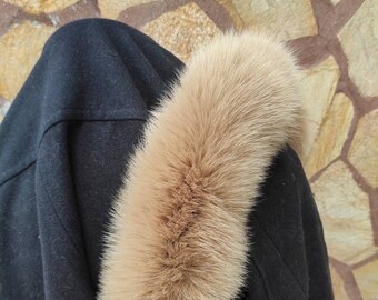 Beige Fur trim for hood • Fox Fur Collar Scarf • Fur Trim for Jacket • Fur Trim with Zipper Adjustment