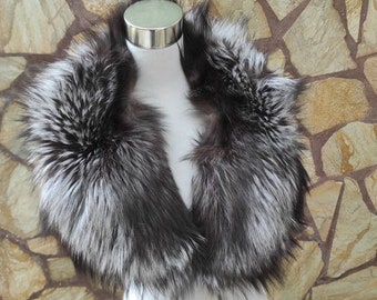Gorgeous silver fox fur collar scarf, handmade warm fur stole, elegant soft fur shawl wrap
