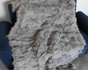 Real Gray Fur Blanket • Personalized Fox Fur Blanket Throw • Handmade Genuine Fur Blanket • Fur Bedspread n Sofa Cover