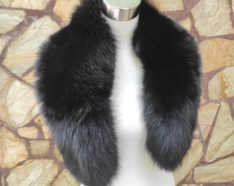 Black Fur Collar • Real Fox Fur Collar • Real Fur Scarf • Fur Wrap • Fur Shawl