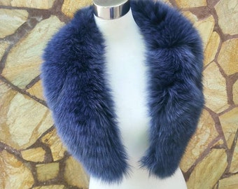 Blue Fur Collar • Real Fox Fur Collar • Real Fur Scarf • Fur Wrap • Fur Shawl