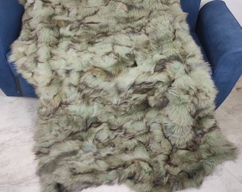 Real Green Fur Blanket • Personalized Fox Fur Blanket Throw • Handmade Genuine Fur Blanket • Fur Bedspread n Sofa Cover