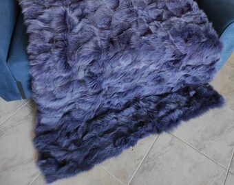 Real Purple Fur Blanket • Personalized Fox Fur Blanket Throw • Handmade Genuine Fur Blanket • Fur Bedspread n Sofa Cover
