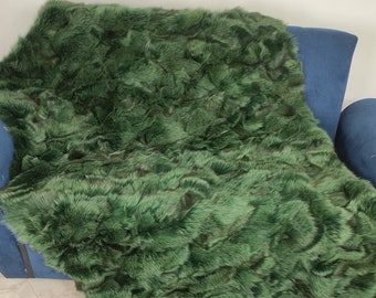 Real Green Fur Blanket • Personalized Fox Fur Blanket Throw • Handmade Genuine Fur Blanket • Fur Bedspread n Sofa Cover