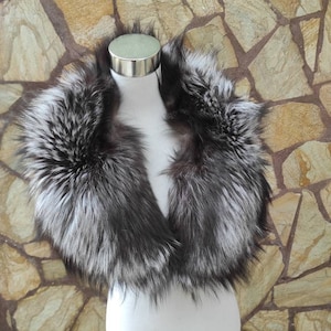 Gorgeous silver fox fur collar scarf, handmade warm fur stole, elegant soft fur shawl wrap